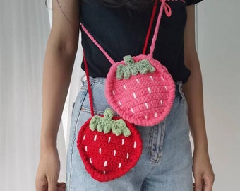 Crochet Stawberry Bag,Amigurumi Strawberry Purse,Knitted Strawberry Pouch,Handmade Strawberry Bag