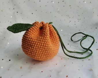 MODELLO di borsa arancione all'uncinetto, MODELLO di borsa con coulisse, borsa con coulisse all'uncinetto, borsa all'uncinetto, sacchetto di frutta all'uncinetto, borsa di agrumi all'uncinetto MODELLO