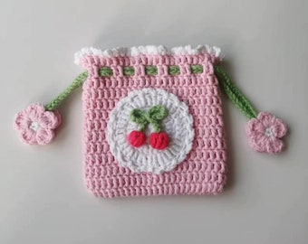 PATTERN:Crochet Cherry Drawstring Bag, Amigurumi Cherry Purse PATTERN, Fruit Purse PATTERN