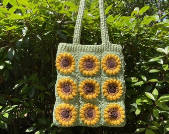 Crochet Sunflower Bag, Crocheted Bag, Knitted Bag for Women,Sunflower Shoulder Bag, Handmade Bag Gift, Bag for Lady, Cute Bag