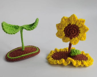 MOTIF: MOTIF d'épingle à cheveux de tournesol au crochet, épingle à cheveux Amigurumi, pinces à cheveux faites à la main, MOTIF de crochet d'accessoires pour cheveux (2PCs)