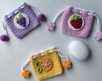 PATROON: Gehaakt zakje met trekkoord, Amigurumi AirPods tas PATROON, handgemaakt zakje PATROON