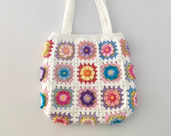 Gehäkelte Oma Sqaure Tasche, Amigurumi Blumen Tote Geldbörse für Mädchen, handgemachte Umhängetasche