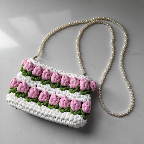 Crochet Tulip Bag,Amigurumi Tulip Purse Gift,Handmade Flower Bag for Her