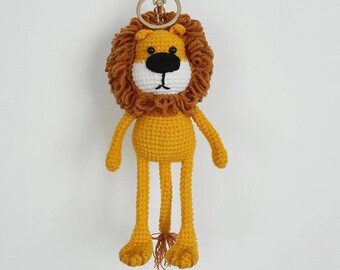 Peluche leone all'uncinetto, portachiavi leone Amigurumi, peluche ripiene di animali fatti a mano