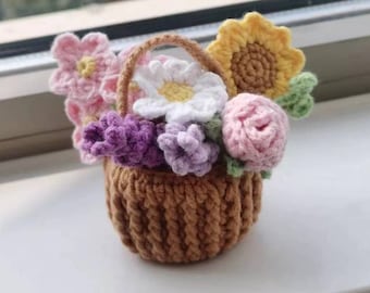 PATTERN: Crochet  Flower Basket and Flowers PATTERN