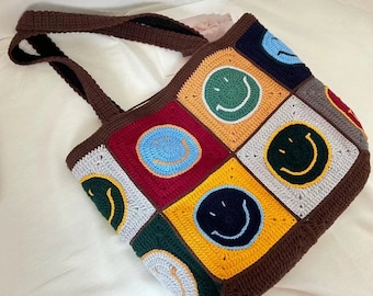 Crochet Smile Tote Bag, Amigurumi Smile Shoulder Bag, Handmade Purse Gift