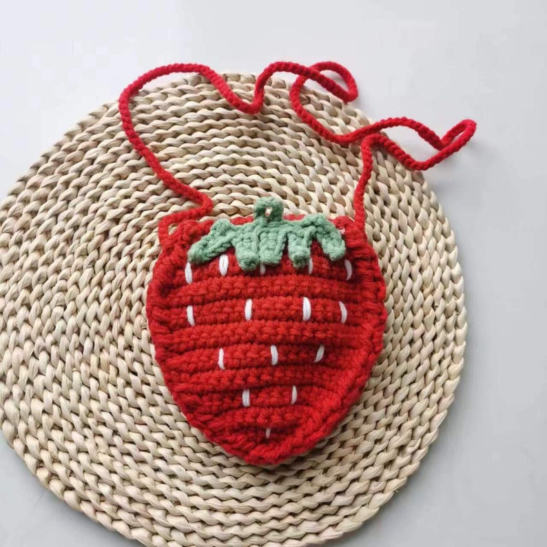 Crochet Stawberry Bag,Amigurumi Strawberry Purse,Knitted Strawberry Pouch,Handmade Strawberry Bag Red