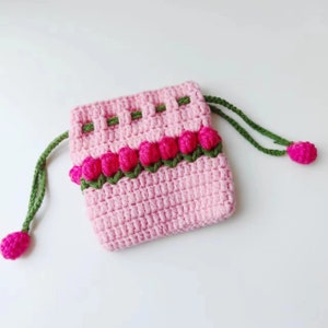 PATTERN: Crochet Tulip Bag,Amigurumi Drawstring Purse PATTERN,Handmade Pouch PATTERN