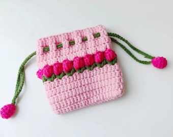 PATTERN: Crochet Tulip Bag,Amigurumi Drawstring Purse PATTERN,Handmade Pouch PATTERN