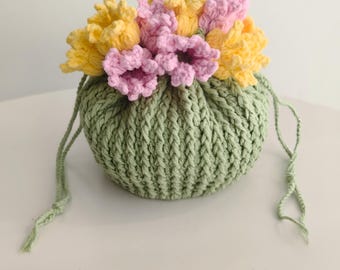 PATTERN: Crochet Tulip Pouch PATTERN, Crochet Flower Drawstring Bag PATTERN
