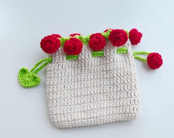 MUSTER: Gehäkelter Rosenbeutel MUSTER, Amiguurmi Blumenbeutel MUSTER
