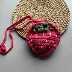 Crochet Stawberry Bag,Amigurumi Strawberry Purse,Knitted Strawberry Pouch,Handmade Strawberry Bag Pink
