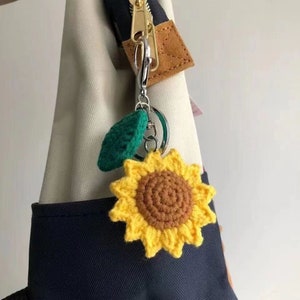 Sunflower Crochet Keychain, Amigurumi Sunflower Key Accessories, Handmade Knitted Key Chain, Sunflower Accessories, Sunflower Bag Charms image 2