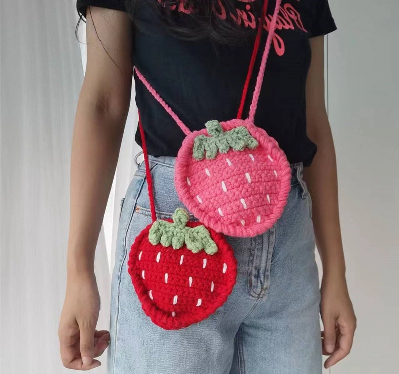 Crochet Stawberry Bag,Amigurumi Strawberry Purse,Knitted Strawberry Pouch,Handmade Strawberry Bag image 1