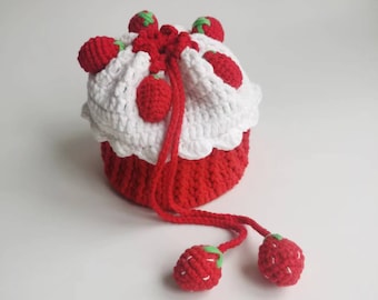 Crochet Bag PATTERN, Amigurumi Strawberry Bag, Crochet Drawstring Bag PATTERN, Crochet Purse, Knitted Cupcake Purse Crochet PATTERN