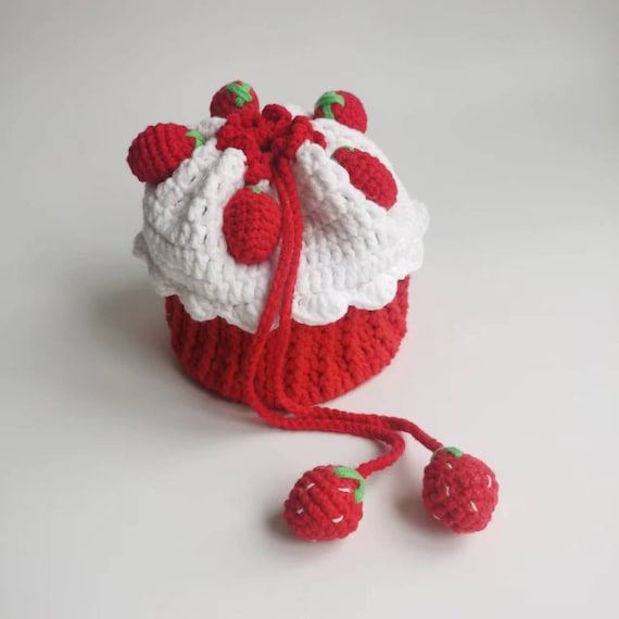 Crochet Bag PATTERN Amigurumi Strawberry Bag Crochet Drawstring Bag PATTERN Crochet Purse Knitted Cupcake Purse Crochet PATTERN Etsy