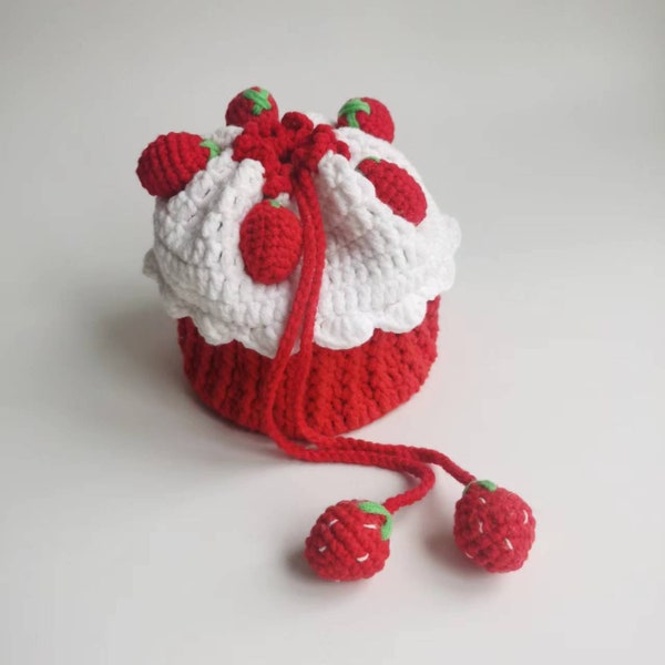Crochet Bag PATTERN, Amigurumi Strawberry Bag, Crochet Drawstring Bag PATTERN, Crochet Purse, Knitted Cupcake Purse Crochet PATTERN