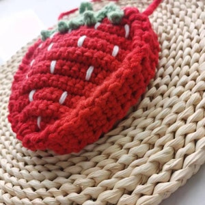 Crochet Stawberry Bag,Amigurumi Strawberry Purse,Knitted Strawberry Pouch,Handmade Strawberry Bag image 3