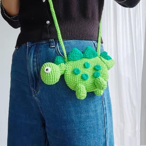 Gehäkelte Dinosaurier Tasche, Amigurumi Dinosaurier Plüsch Geldbörse, handgemachtes Tier Geldbeutel Geschenk