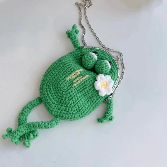 Crochet Frog Bag, Amigurumi Frog Plush,frog Purse Gifts,knitted Animal Plush,  Handmade Frog Bag 