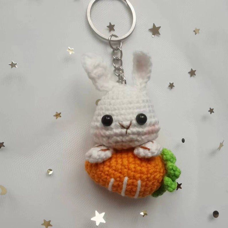 PATTERN, Crochet Mini Bunny Keychain, Bunny with Carrot PATTERN, Crochet PATTERN image 1