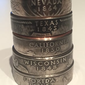 US State Quarter Ring, State Quarter Dollar Coin  Ring, Coin Ring, State Coin Ring, Pick Your State, Antique or Polish, Free Shipping