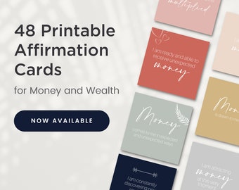 Printable Affirmation Cards for Money and Wealth | 48 Daily Positive Printable Affirmation Cards | Vision Board Cards | Digital Download