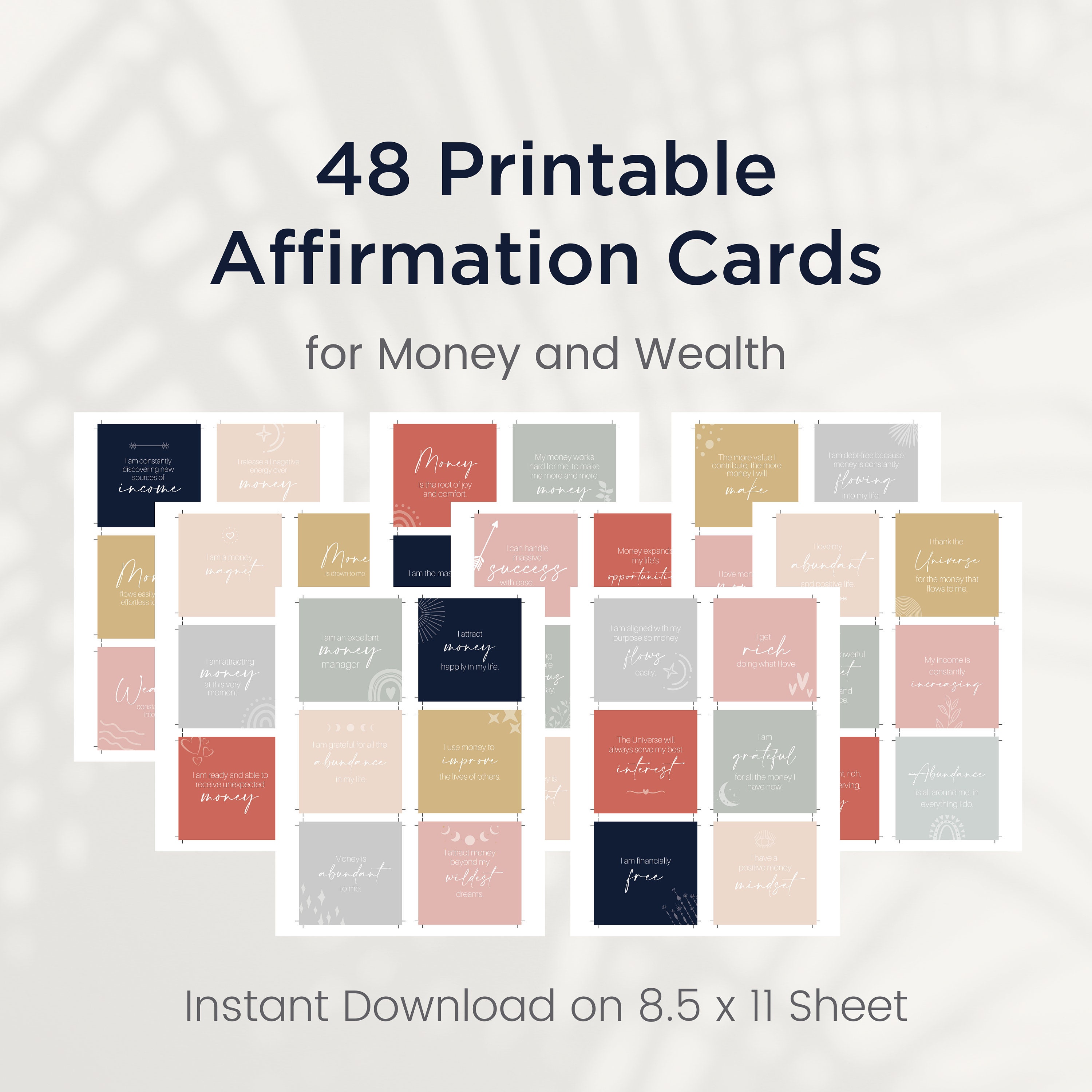 Printable Affirmation Cards for Money and Wealth 48 Daily Positive ...