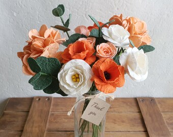 Paper flowers set, Orange flowers bouquet, Vintage orange hydrangeas, Centerpiece, Flower arrangement