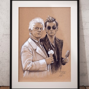 CARTEL Retrato de Angel Aziraph y Crowl - Dibujo realista a lápiz a mano Bellas Artes Fan Película Regalos