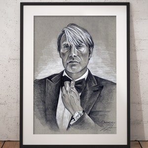 POSTER Retrato fantástico de Mads - Lápiz Dibujo realista a mano Bellas artes Película Regalos Fan Art Horror Póster
