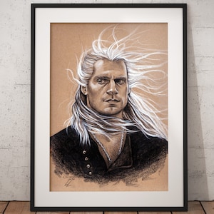 POSTER Lanza una moneda al retrato de Geralt - Lápiz Realista Dibujo a mano Bellas Artes Impresión Fan Art Regalos Decoración