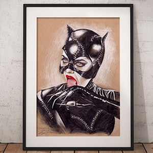 CARTEL Gato Selina - Lápiz Dibujo realista a mano Bellas artes Película Regalos Fan Art Superhéroe