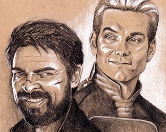 ORIGINAL PORTRAIT Butcher VS Homelander - Pencil Realistic Hand Drawing Fine Art Movie Gifts Fan Art