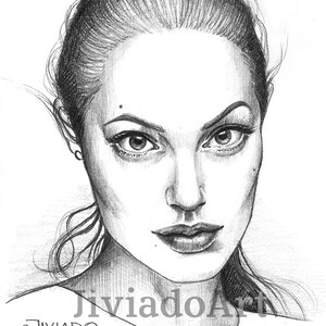 RETRATO ORIGINAL Angie Sketch - Edición limitada Lápiz Dibujo a mano Bellas Artes Decoración del hogar Angie