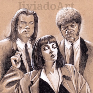 ORIGINAL PORTRAIT Jules, Vincent und Mia - Bleistift Realistische Handzeichnung Fine Art Film Geschenke Fan Art