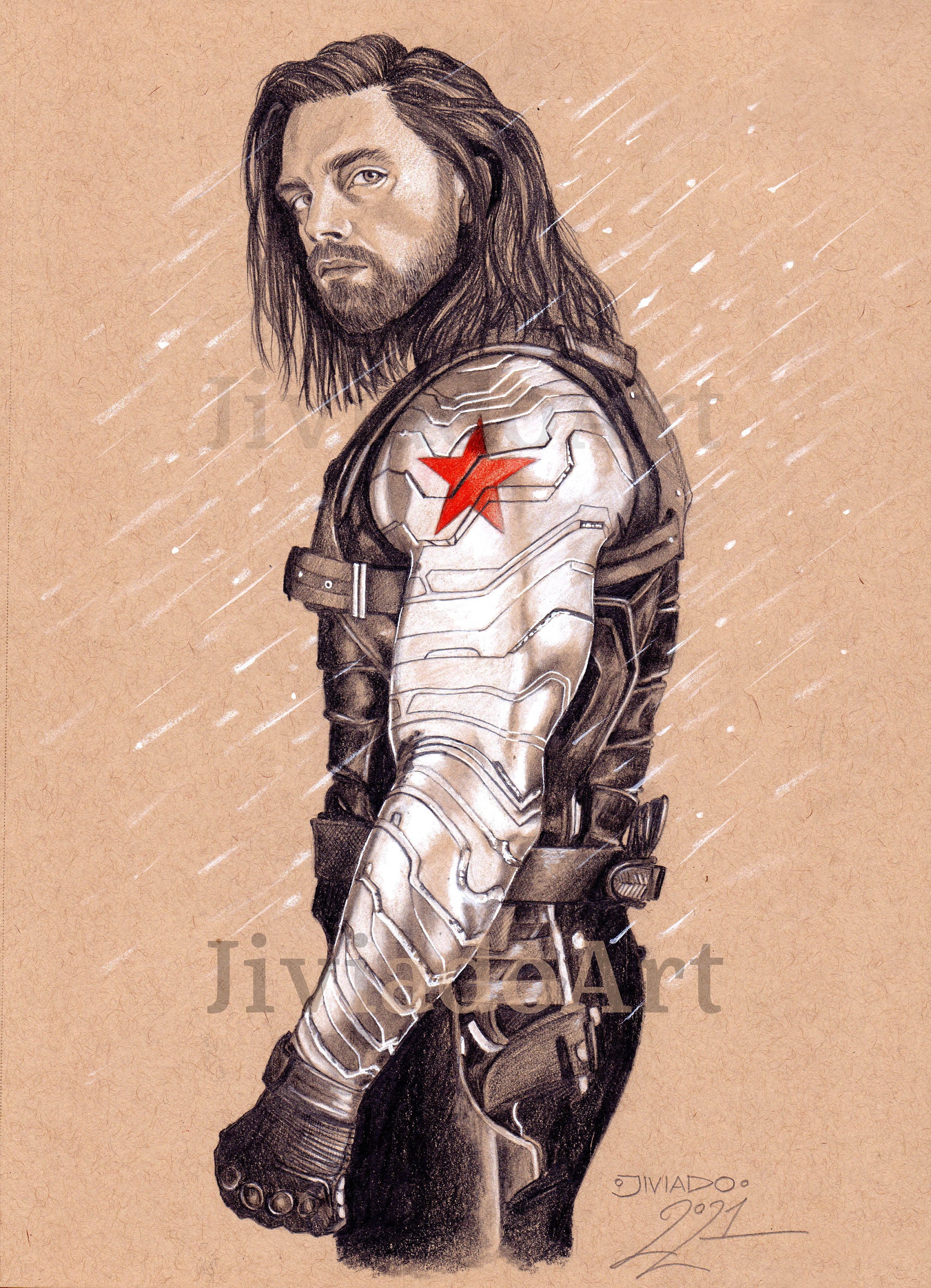 ORIGINAL PORTRAIT Winter Bucky - Pencil Realistic Hand Drawing Fine Art Movie Gifts Fan Art Superhero Soldier