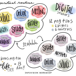 Pegatinas digitales de rutina espiritual para agendas digitales, diarios, calendarios y recordatorios