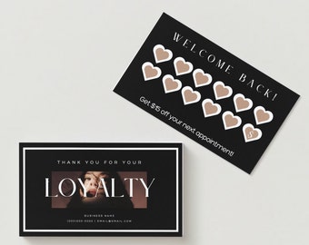 Black Loyalty Card Template, Hair, Lash, Nails (Canva Editable)