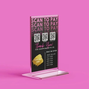 スキャンして支払うサイン、黒とピンクの QR コード テンプレート (A4 ドキュメント)