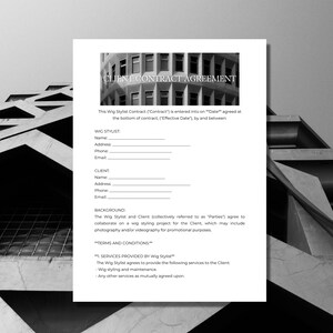 Druckbare professionelle Perücken-Stylist-Vertragsvorlage, Perücke-Stylist-Vereinbarung, anpassbare Perücke-Stylist-Vereinbarung, DIY, Vertrag, Klient