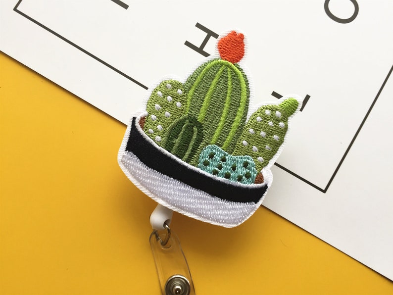 Cute cactus badge reel retractable badge holder badge reel for nurse pediatric nursing badge reels rn badge reel id badge holder kawaii gift