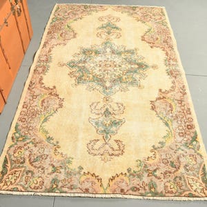 Turkish Rug, Vintage Area Rug, Antique Turkish Carpet, 4x7ft Beige Rug, Office Floor Rug, Bohemian Indoor Decor