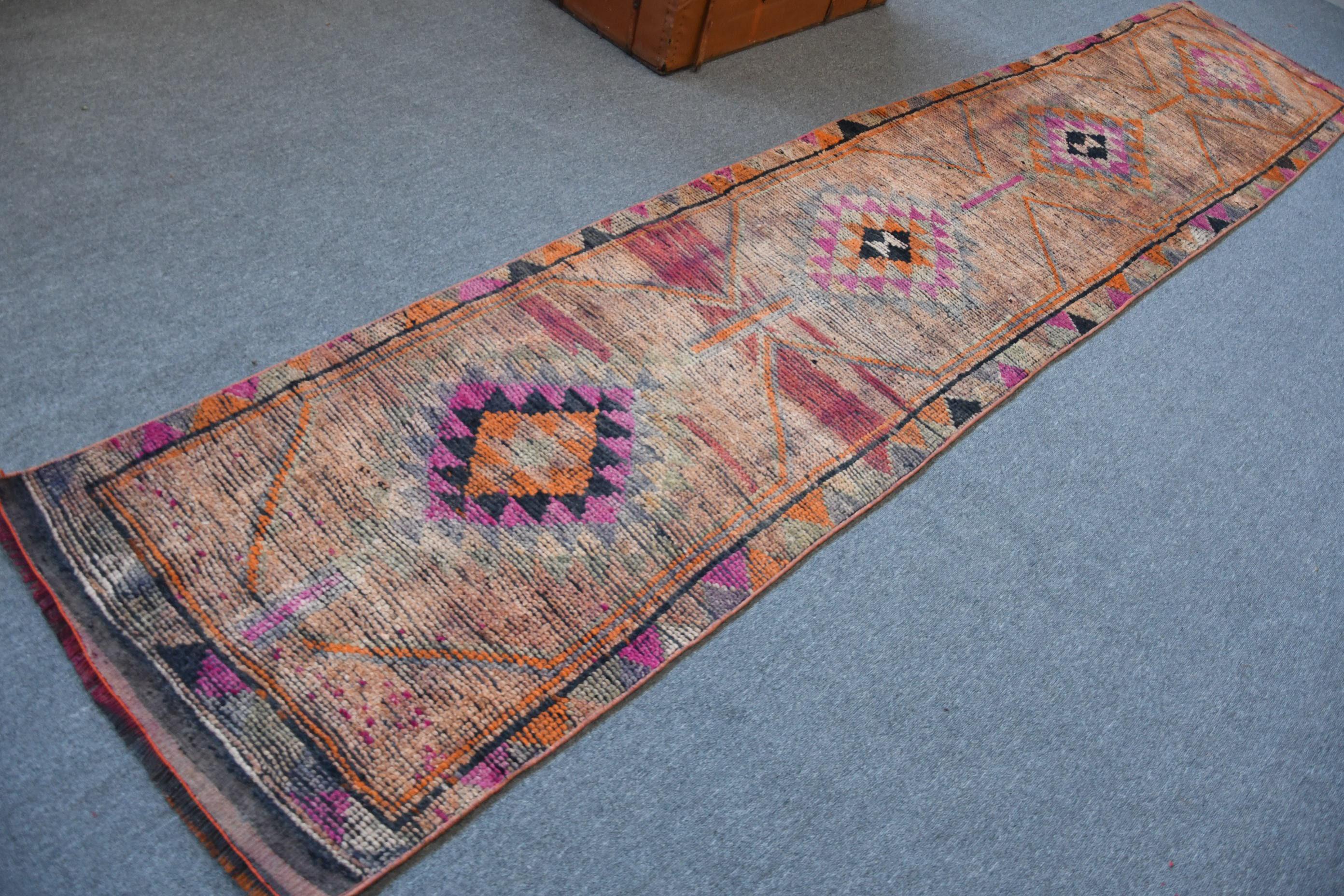 ヴィンテージ トルコ ラグ、手織りランナー 76 x 399 cm、幾何学模様の