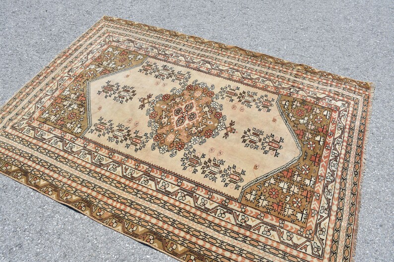 Oushak Rug 4.7x6.5 ft Antique Rug Turkish Rug Bathroom Rug Decor Rug Floral Rug,Area Rug 4762 Oriental Rug Vintage Rug Handmade Rug
