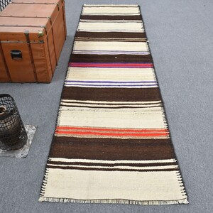 Turkish Rug, Herki Rug, Vintage Rug, Brown Wool Rug, , Oushak Rugs, 2.7x10.2 ft Area Rugs, Rugs For Nursery, Decorative Floor Rug