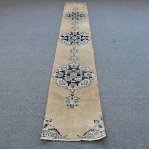 Turkish Runner Rug, Vintage Rug, Beige Rug, 2x10ft Area Rug, Hallway Rug, Antique Corridor Rug, Floral Runner, Handmade Turkish Carpet
