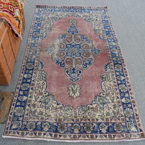 Vintage Rug, 4x6 Accent Rug, Turkish Rug, Oushak Rugs, Rugs For Dining Room, 3.5x6.3 ft Purple Rug, Medallion Design Rug, Vintage Decor