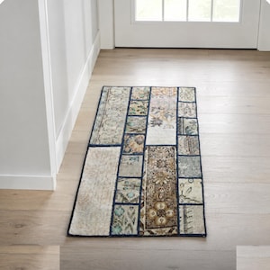 Turkish Vintage Rug, 1.9x3.37 ft Small Rug, White Patchwork Oriental Rug